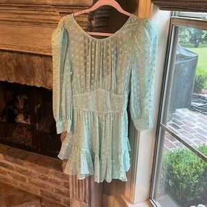 For Love and Lemons green dress with silver hearts mini dress, medium